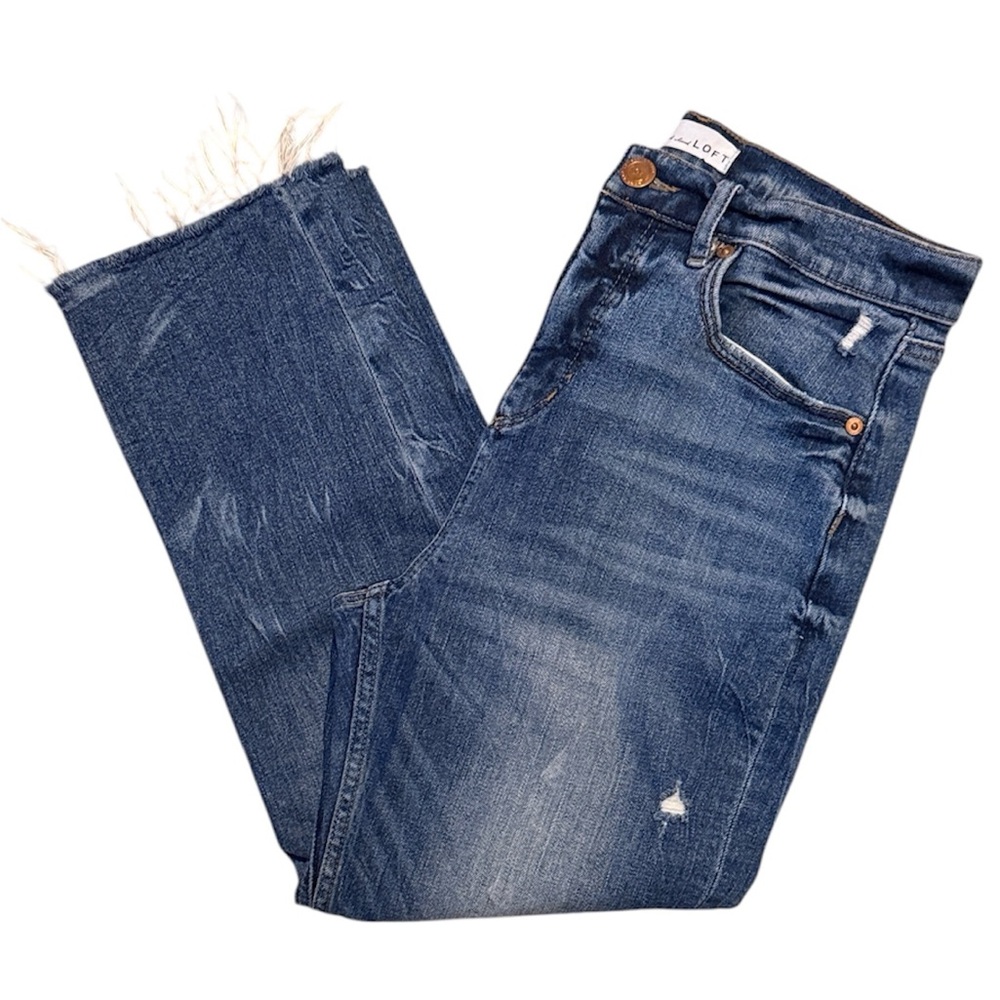 Loft High Waist Straight Crop Raw Hem Jeans